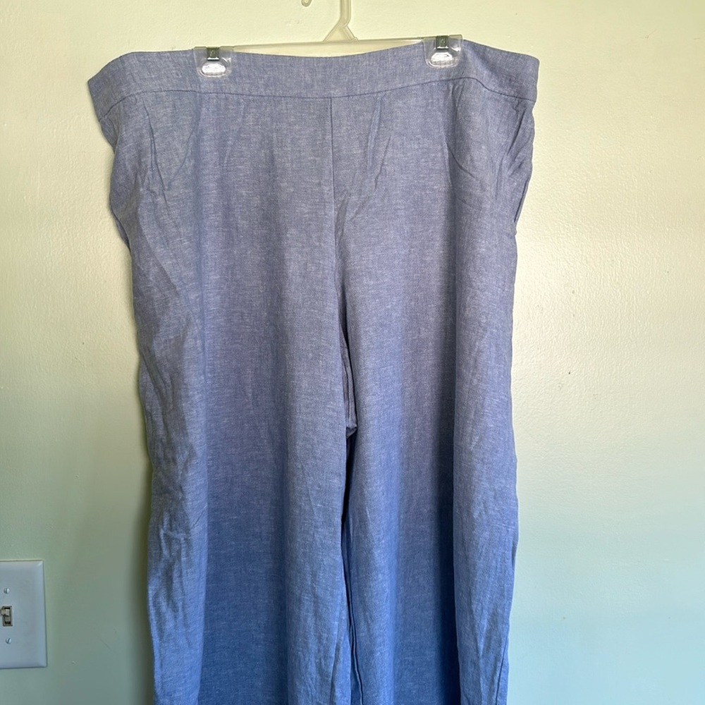 Linen blue wide leg pants